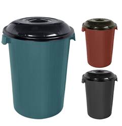 CESTO PLASTICO FECHADO REDONDO COM TAMPA 61L CORES