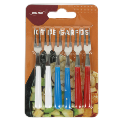 JOGO MINI GARFO PETISCOS INOX COM CABO PLASTICO 6PCS CORES ED42020