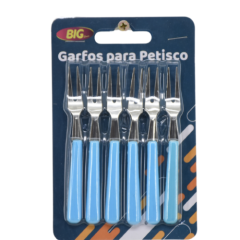 JOGO MINI GARFO PETISCOS INOX COM CABO PLASTICO 6PCS CORES ED42020
