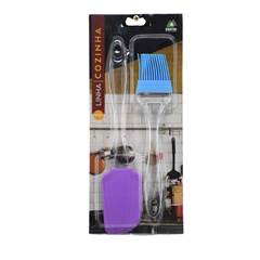 KIT ESPATULA E PINCEL SILICONE COM CABO ACRILICO CORES ED42967