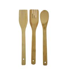KIT TALHERES BAMBU COLHER GARFO ESPATULA CULINARIA 3 PECAS ED500390