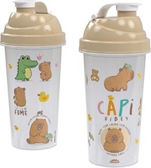 SHAKEIRA PLASTICO COM TAMPA CAPI 580ML BEGE
