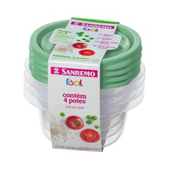 JOGO POTE PLASTICO REDONDO COM TAMPA 230ML VERDE 4PCS