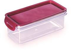 POTE PLASTICO RETANGULAR C/ TAMPA TRAVA MAIS  VERMELHA 890ML TRANSPARENTE