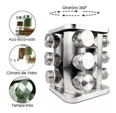 PORTA TEMPERO E CONDIMENTOS COM BASE GIRATORIA E INOX 12 PEÇAS ED504314