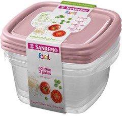JOGO POTE PLASTICO FACIL QUADRADO 3PCS 800ML