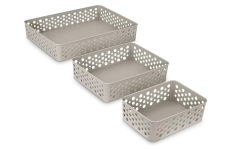 KIT CESTO ORGANIZADOR PLASTICO RETANGULAR 3PCS CINZA