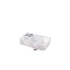 ORGANIZADOR PLASTICA MULTIUSO 5 DIVISORIAS C/ TRAVAS TAMPA 14,8X9,7X3,6CM TRANSPARENTE