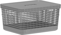 CESTO ORGANIZADOR PLASTICO GRID C/TAMPA 8L CHUMBO