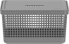 CESTO ORGANIZADOR PLASTICO GRID C/TAMPA 8L CHUMBO