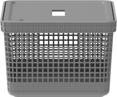 CESTO ORGANIZADOR PLASTICO GRID C/TAMPA 8L CHUMBO