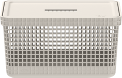 CESTO ORGANIZADOR PLASTICO QUADRADO GRID C/TAMPA 8L BEGE