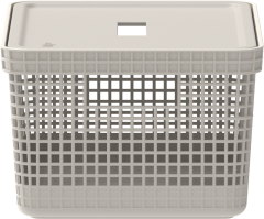 CESTO ORGANIZADOR PLASTICO QUADRADO GRID C/TAMPA 8L BEGE