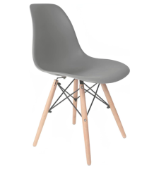 CADEIRA CHARLES EAMES PLASTICO CINZA COM PE DE MADEIRA