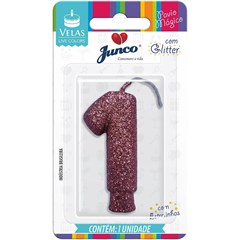 VELA ANIV C/GLITTER NR 1 7CM ROSE