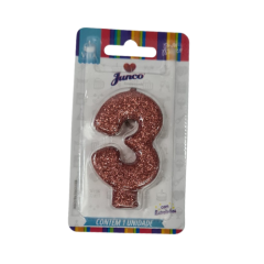 VELA ANIV C/GLITTER NR 3 7CM ROSE