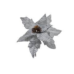 FLOR POINSETIA NATALINA AVELUDADA COM GLITTER 27CM CINZA ED506240