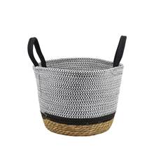 CESTA PALHA CORDA ALGODAO REDONDO C/ ALCA 26X30CM BRANCO/ PRETO ED50784