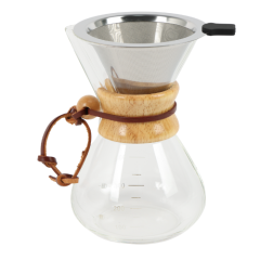 CAFETEIRA VIDRO BOROSSILICATO COM COADOR INOX DETALHES EM MADEIRA 400ML ED507105