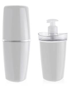 KIT ORGANIZADOR BANHEIRO DISPENSER SABONETE LIQUIDO E PORTA ESCOVA TULE BRANCO