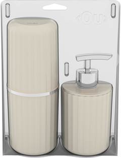 KIT ORGANIZADOR BANHEIRO DISPENSER SABONETE LIQUIDO E PORTA ESCOVA GROOVE BEGE