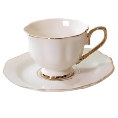 XICARA CAFE C/PIRES PORCELANA CHARMANT 90ML DOURADO/ BRANCO