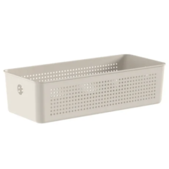 CESTO ORGANIZADOR PLASTICO FLOW MULTIUSO S/ TAMPA 34X15X9CM BEGE