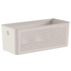 CESTO ORGANIZADOR PLASTICO FLOW MULTIUSO S/ TAMPA 34X15X13CM BEGE