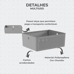 CESTO ORGANIZADOR PLASTICO FLOW MULTIUSO S/ TAMPA 34X27X13CM CHUMBO