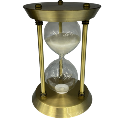 AMPULHETA TEMPORIZADOR VIDRO BASE METAL AREIA BRANCA 19CM ED508135