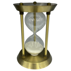 AMPULHETA TEMPORIZADOR VIDRO BASE METAL AREIA BRANCA 19CM ED508135