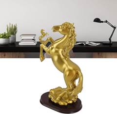ESCULTURA DECORATIVA CAVALO EM PE RESINA DOURADO 25X18CM ED508116