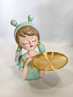 ESCULTURA DECORATIVA RESINA BONECA C/ BANDEJA 27X17X11CM SORTIDOS ED508123