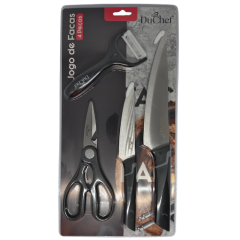 KIT FACA INOX DUCHEF COM DESCASCADOR TESOURA 4PCS ED508741