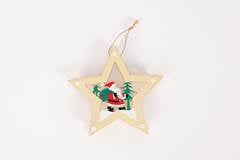 ENFEITE ESTRELA DE MADEIRA COM LUZ NATALINA 16CM BEGE