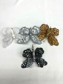 BORBOLETA NATALINA AVELUDADA BRANCO COM GLITTER 16CM ED509477