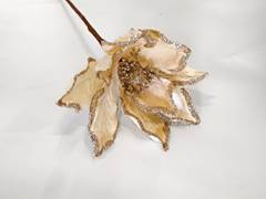 FLOR POINSETIA NATALINA AVELUDADA 36CM DOURADO COM GLITTER ED509484