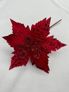 FLOR NATALINA COM GLITTER 35CM VERMELHO