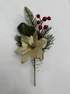 PICK NATALINO BERRY COM FLOR 31CM DOURADO