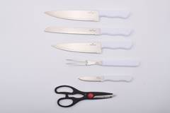 KIT FACA CORTE C/ TESOURA GARFO INOX CABO PLASTICO 6PCS ED509014