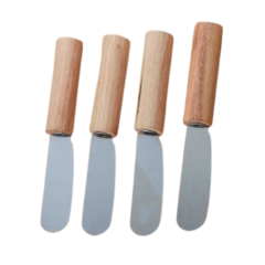 JOGO MINI ESPATULAS PATE MANTEIGA INOX C/ CABO MADEIRA 4PCS ED510027