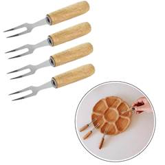 JOGO MINI GARFO PETISCO APERITIVOS INOX C/ CABO MADEIRA 4PCS ED510026