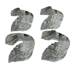 JOGO ANEL GUARDANAPO METAL FOLHAGEM 4PCS PRATA ED509975