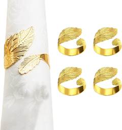 JOGO ANEL GUARDANAPO METAL FOLHAGEM 4PCS DOURADO ED509974