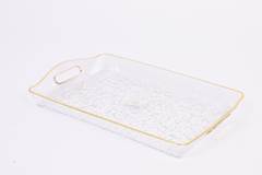 BANDEJA DE PLASTICO COM BORDA DOURADA RETANGULAR 43CM TRANSPARENTE ED509986