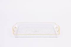 BANDEJA PLASTICO COM BORDA DOURADA RETANGULAR 37CM TRANSPARENTE ED509985