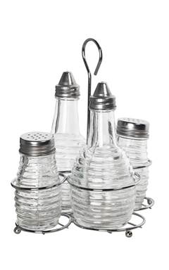 KIT GALHETEIRO VIDRO C/ TAMPA SUPORTE INOX 4PCS ED508838