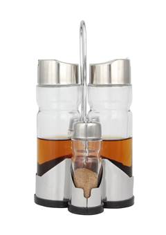 KIT GALHETEIRO VIDRO C/ TAMPA SUPORTE INOX 4PCS ED508839