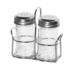 KIT SALEIRO PIMENTEIRO VIDRO REDONDO COM SUPORTE E TAMPA INOX 2PCS ED508840