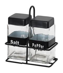 KIT SALEIRO PIMENTEIRO VIDRO QUADRADO COM SUPORTE E TAMPA INOX 2PCS ED508844